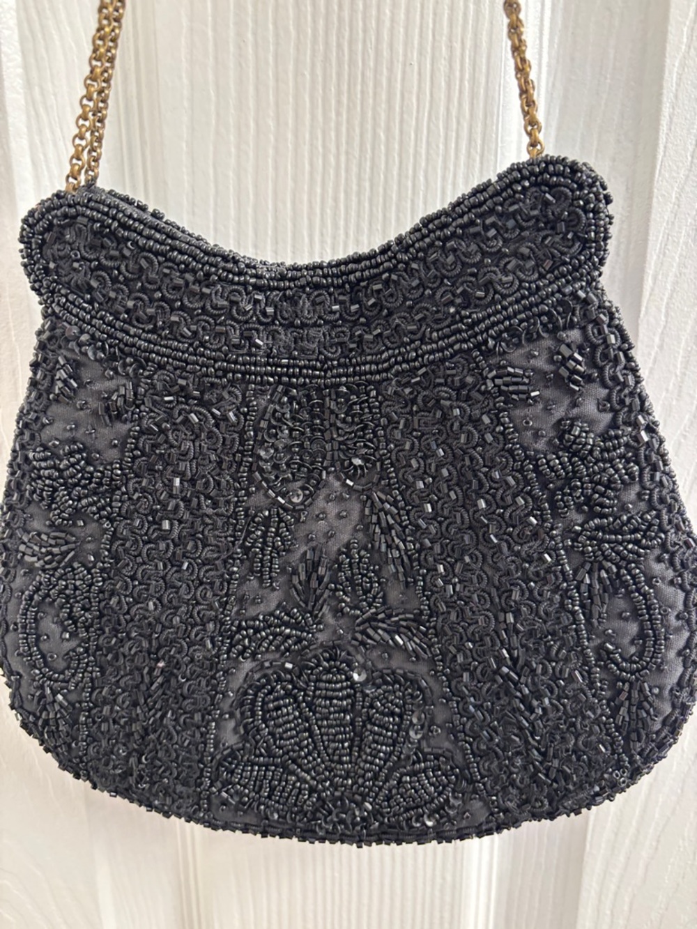 Vintage Black Beaded Evening Handbag - Fabulous w/Chain - Picture 5 of 13